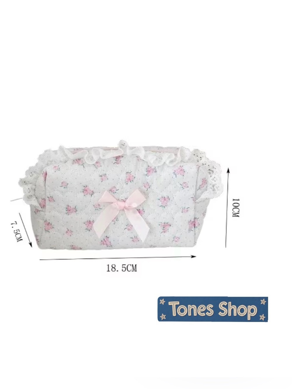 Floral Lace Cosmetic Bag with Pink Bow